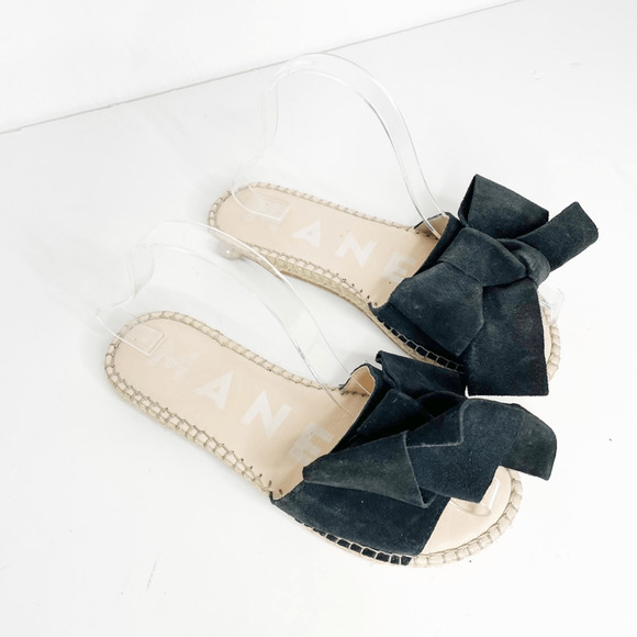 MANEBI Suede Bow Slides black jute platform open toe slip on women's 37 7 - Picture 2 of 5